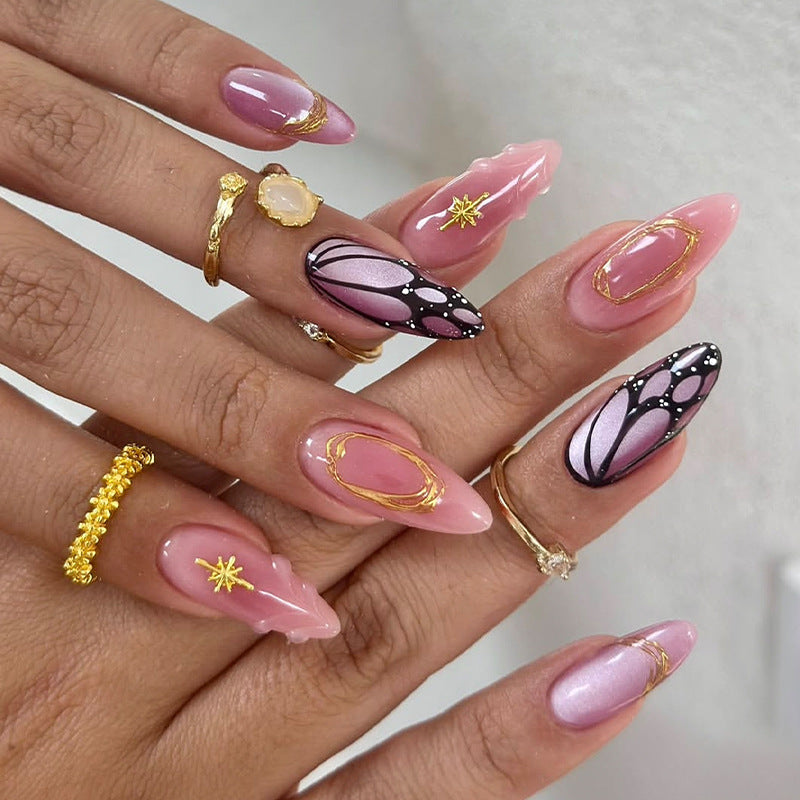 Decorative Press-On Nail Art Set with Shimmering Glitter and Elegant Patterns Bowlift