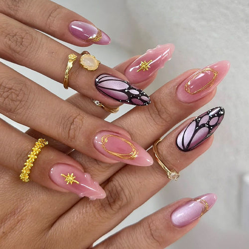 Decorative Press-On Nail Art Set with Shimmering Glitter and Elegant Patterns Bowlift