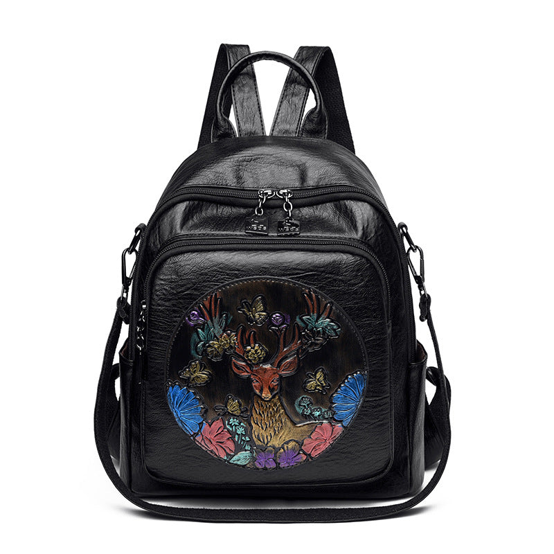 Creative Embroidered Leather Backpack