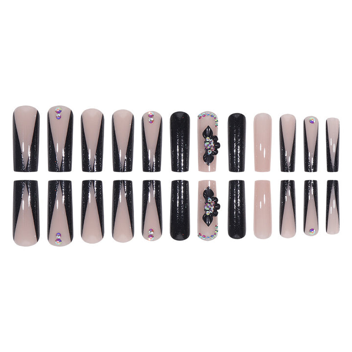Glamorous Long Stiletto Press-On Nails with Glitter and Floral Accents Bowlift