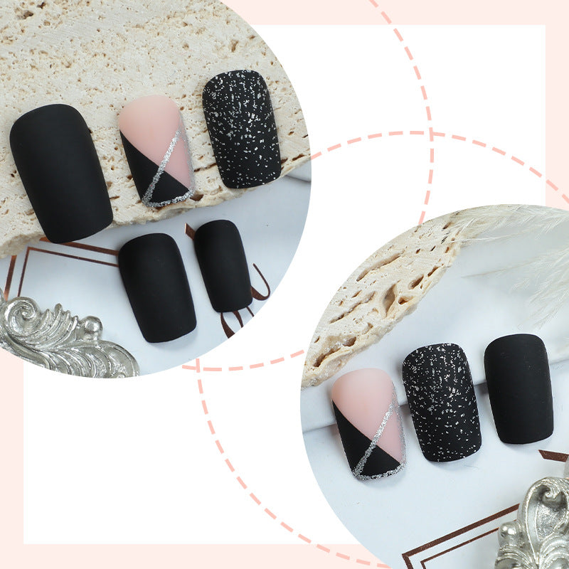Matte Finish Press-On Nail Set with Glamorous Black and Sparkly Designs Bowlift