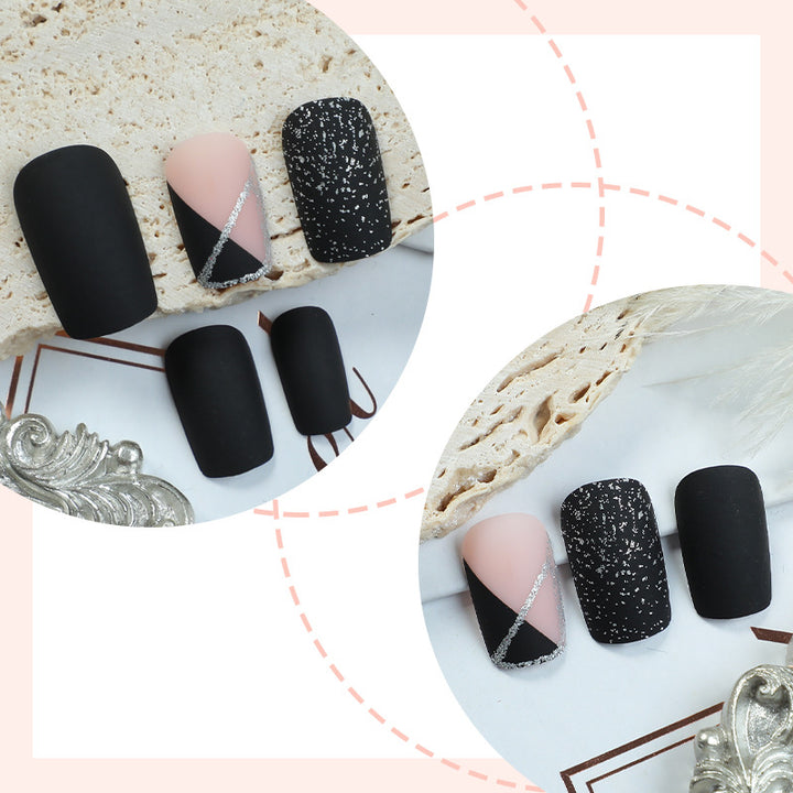 Matte Finish Press-On Nail Set with Glamorous Black and Sparkly Designs Bowlift