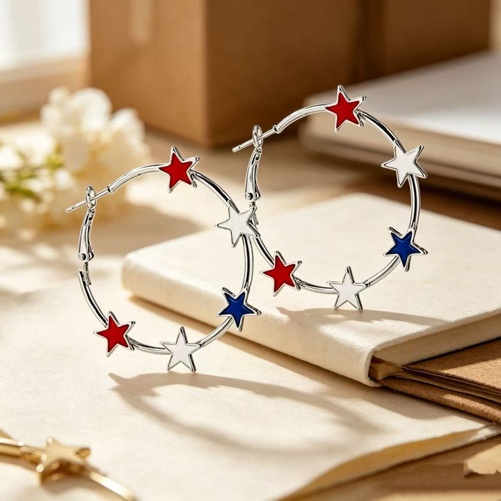 Women's Statement Earrings made of enamel with star and stripe motif and crystal embellishment Bowlift