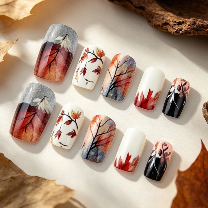 Artistic Fall-Themed Press-On Nails Bowlift