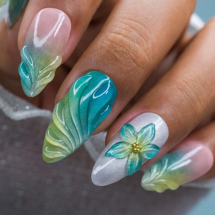 Elegant Artificial Nails with Botanical Designs Bowlift