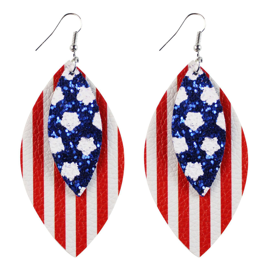 Women's nan teardrop-shaped faux leather earrings with star and stripe print Bowlift