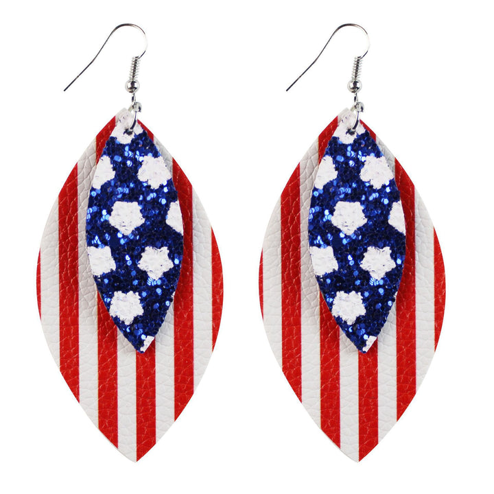 Women's nan teardrop-shaped faux leather earrings with star and stripe print Bowlift