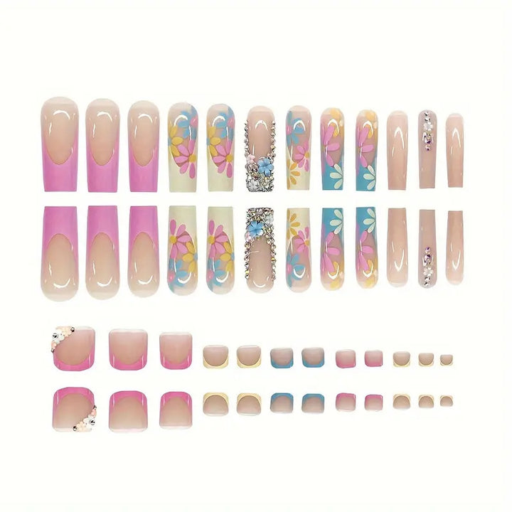 Vibrant Floral Press-On Nail Art Bowlift