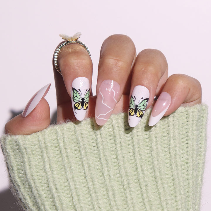 Artistic Stiletto Press-On Nails with Butterfly Design Bowlift