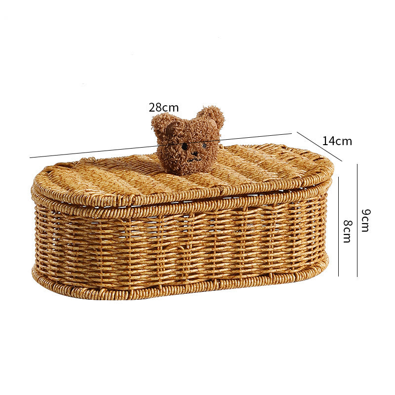 Decorative Woven Storage Box with Cute Bear Lid Bowlift