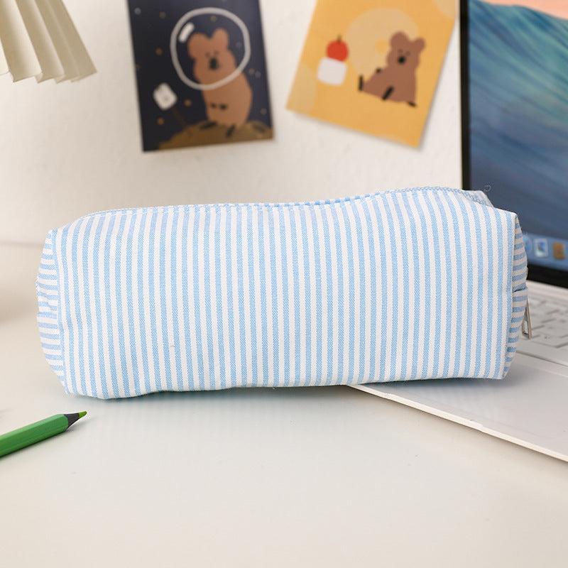 Striped Canvas Pencil Case and Stationery Organizer with Top Zipper Bowlift