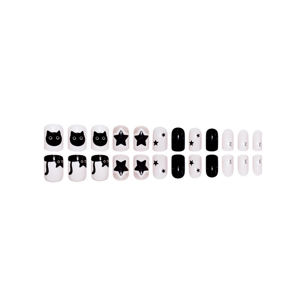 Playful Cat and Star-Themed Press-On Nail Art Extensions Bowlift