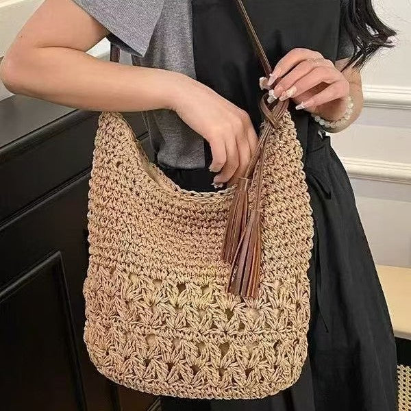 Macrame Crossbody Bag with Tassel Details Bowlift