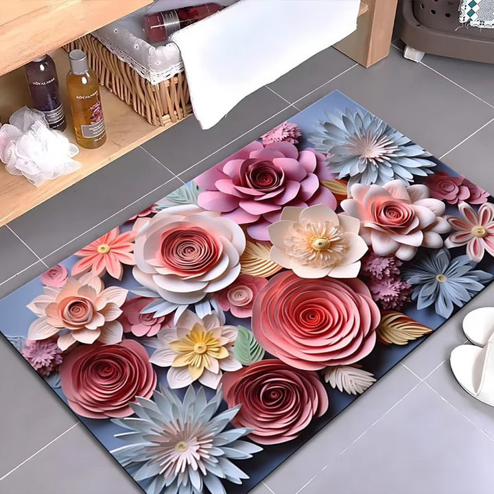 Artistic Floral Design Bath Mat Bowlift