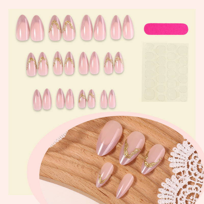 Elegant Press-On Nail Set with Gold Accent Design Bowlift