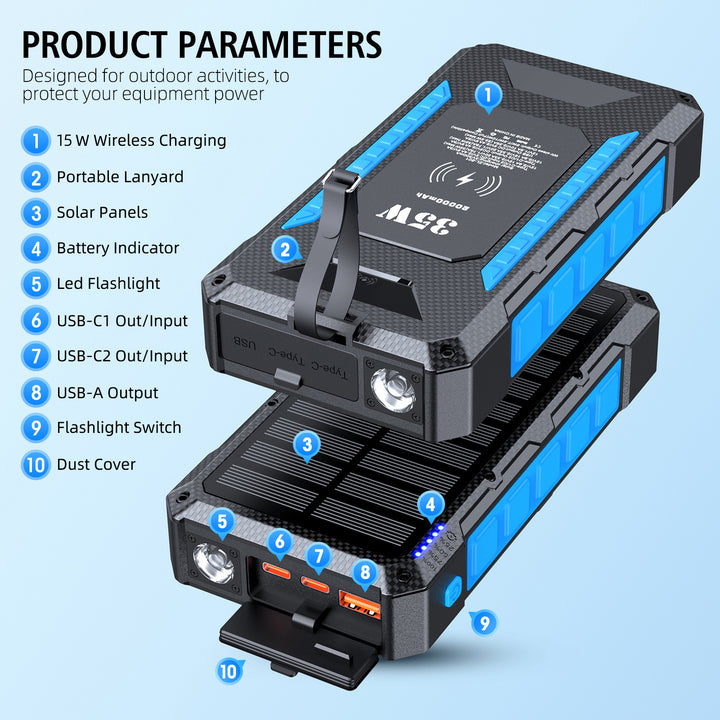 Solar Powerbank with Fast Charging Function and Integrated Flashlight Bowlift