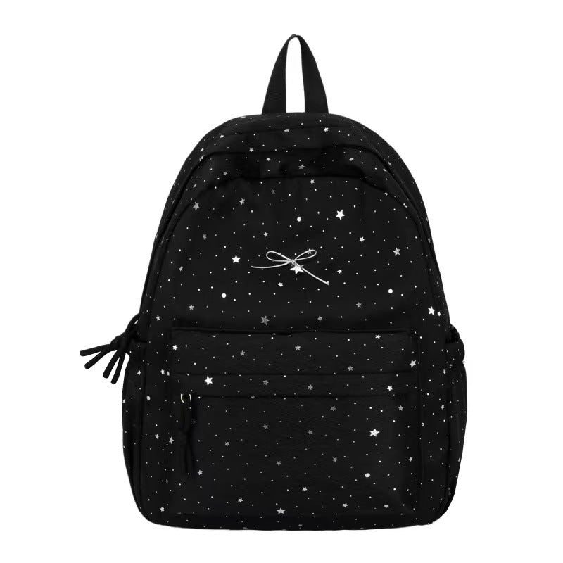 Backpack with Glittering Star Motif and Versatile Storage Options Bowlift