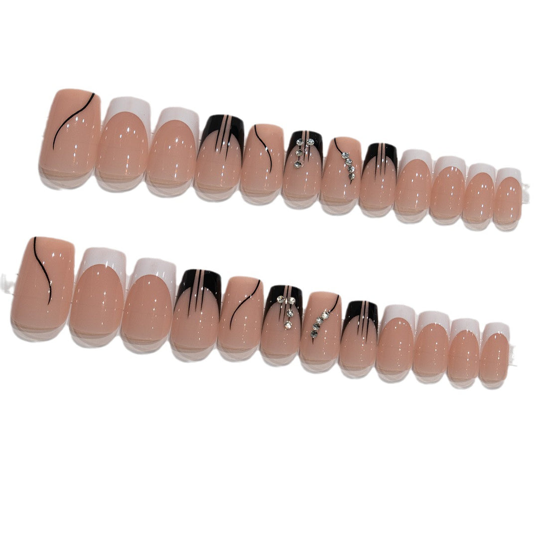 Elegant Press-On Nail Art Set with Rhinestone Accents Bowlift