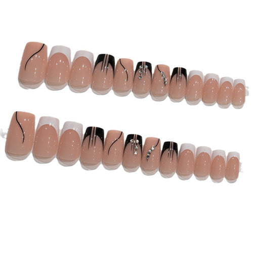 Elegant Press-On Nail Art Set with Rhinestone Accents Bowlift
