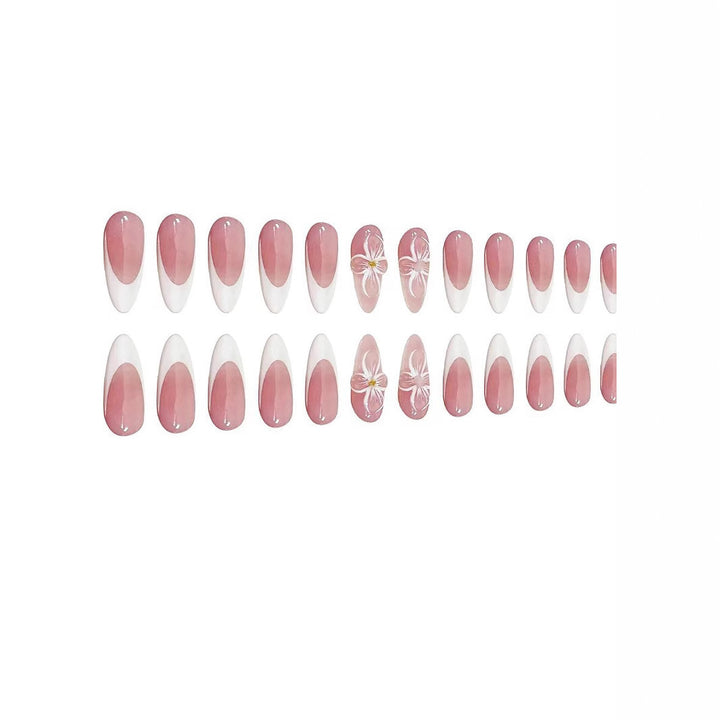 Elegant Floral French Tip Press-On Nails Bowlift