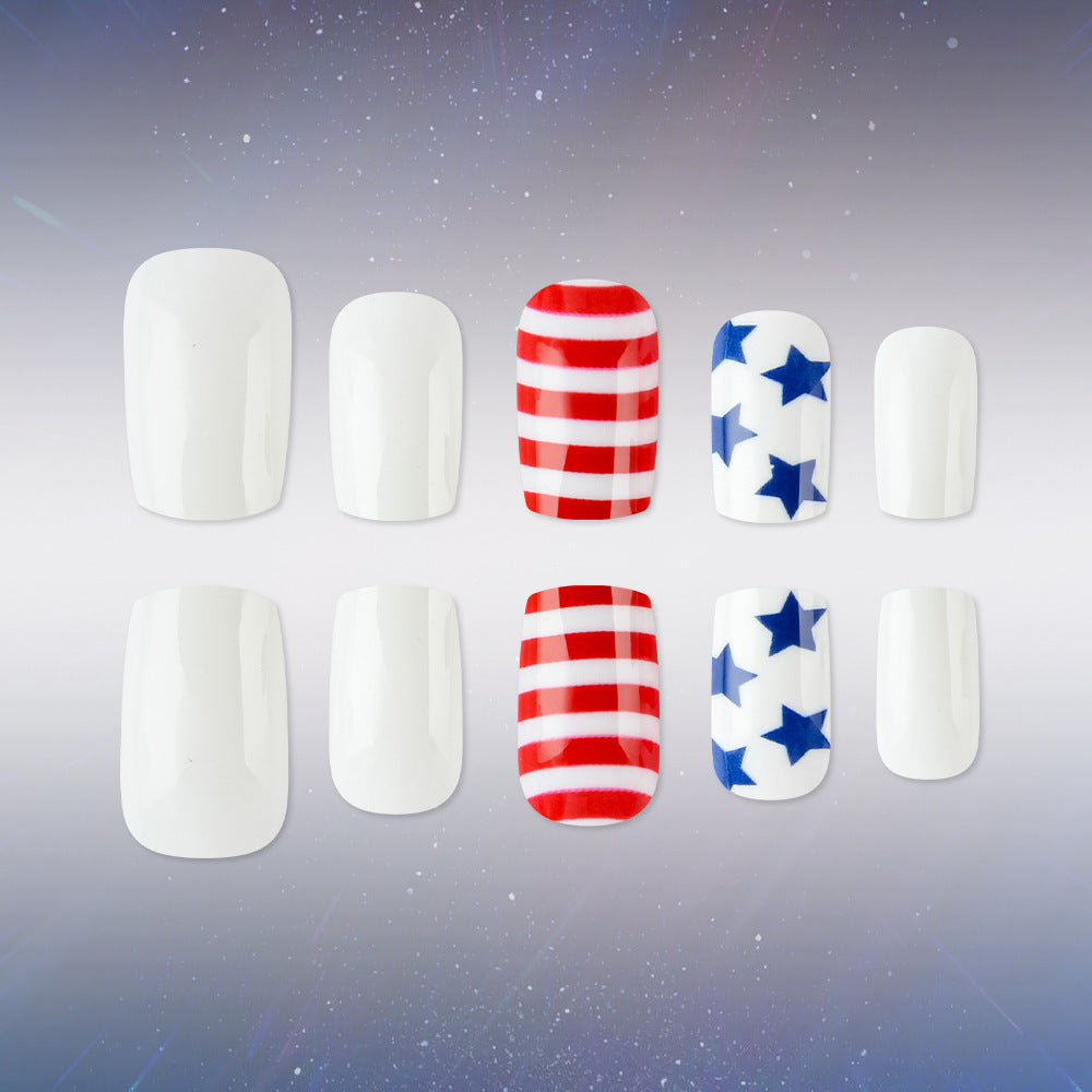 Women's nan patriotic press-on manicure kit with glossy gel finish and long coffin shape Bowlift
