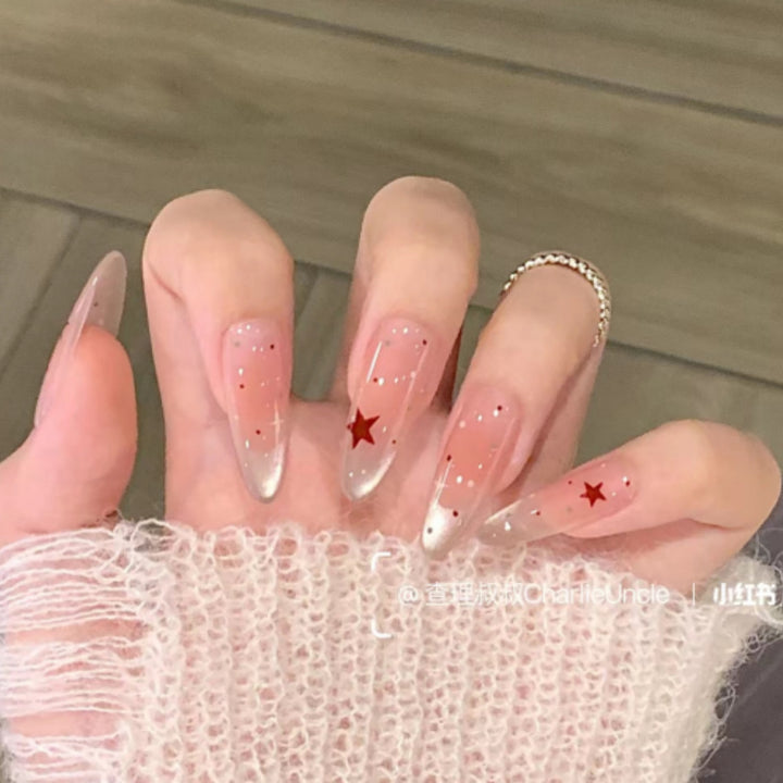 Artistic Press-On Nail Set with Floral and Gemstone Accents Bowlift