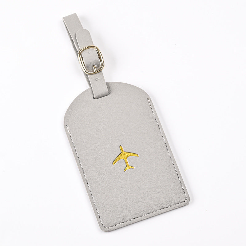 Premium Leather Luggage Tag with Adjustable Strap and Embroidered Airplane Icon Bowlift