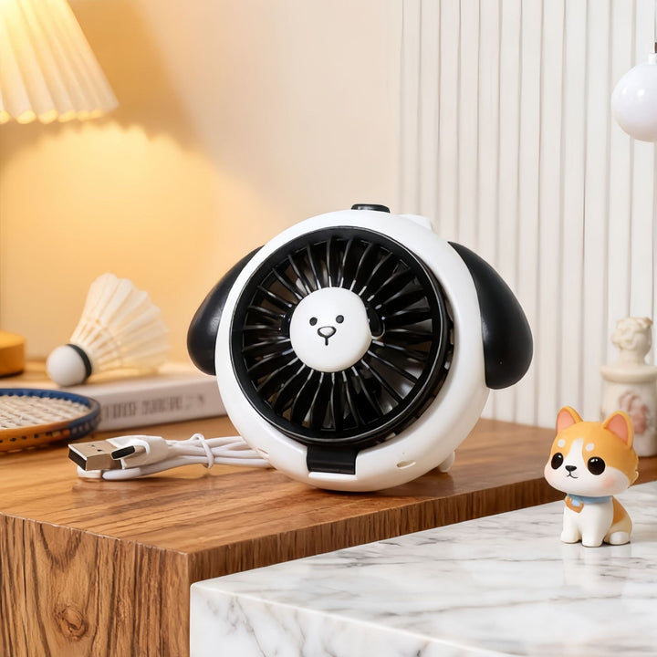 Ladies Hand Fan in playful dog design Bowlift