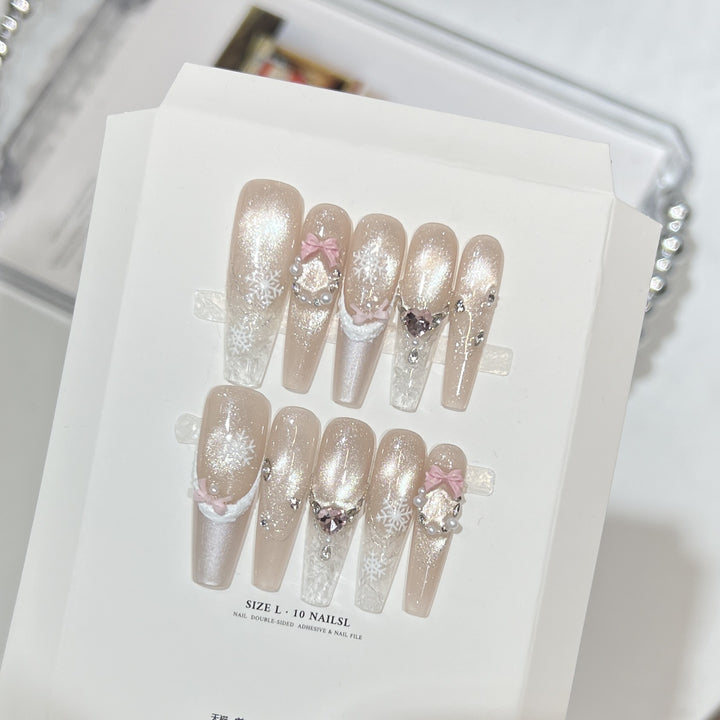 Decorative Stiletto Press-On Nail Set with Rhinestone and Glitter Accents Bowlift
