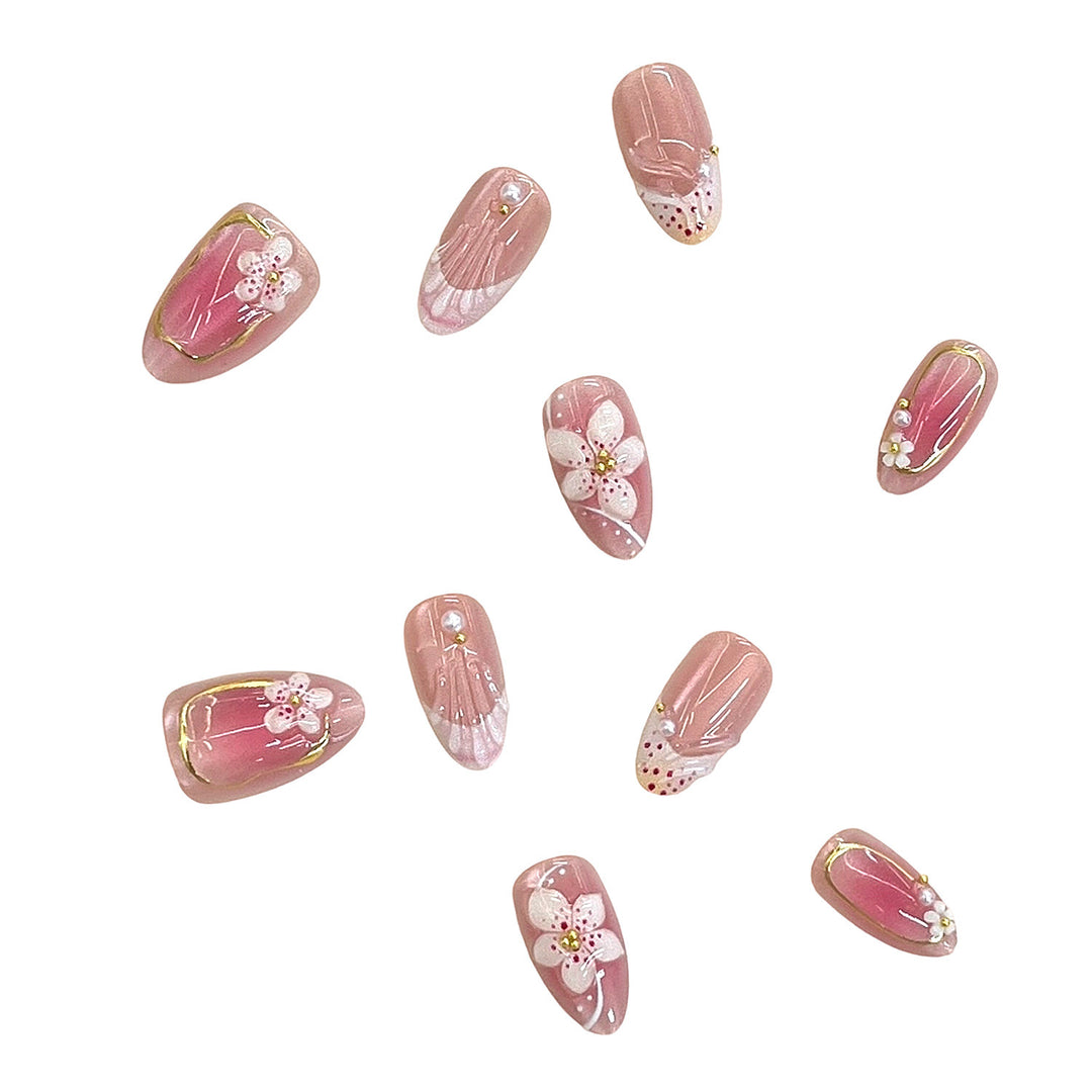 Detailed Floral Design Press-On Nail Set Bowlift