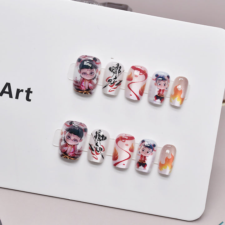 Cartoon-Themed Press-On Nail Art Bowlift