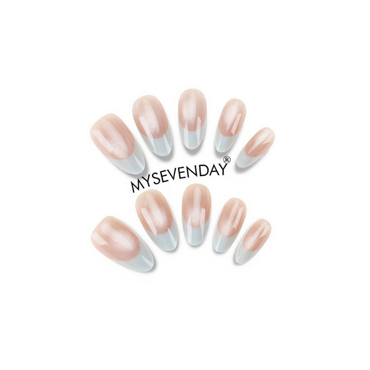 Elegant Press-On Nail Set with French Tip Design Bowlift