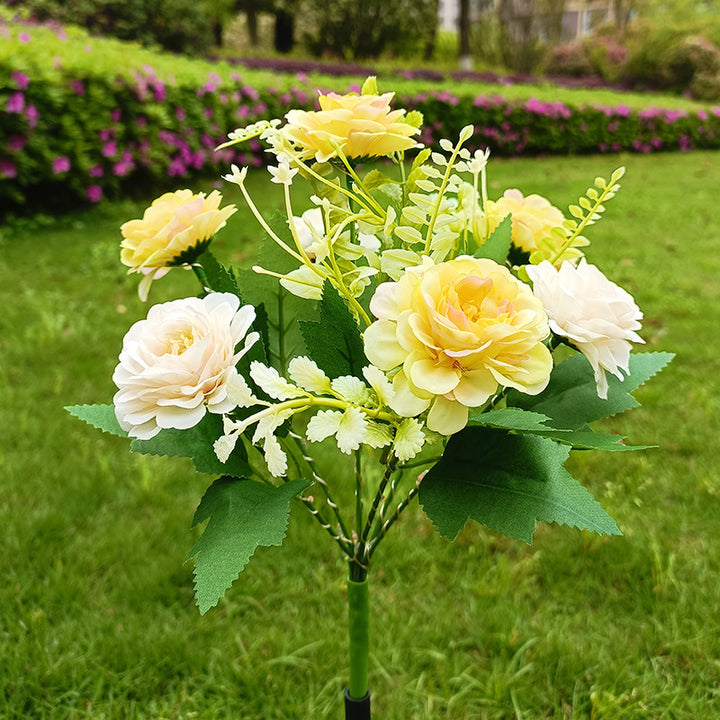 Realistic Artificial Peony Bouquet Solar Garden Stake With Dusk-To-Dawn LED And Adjustable Stem Bowlift