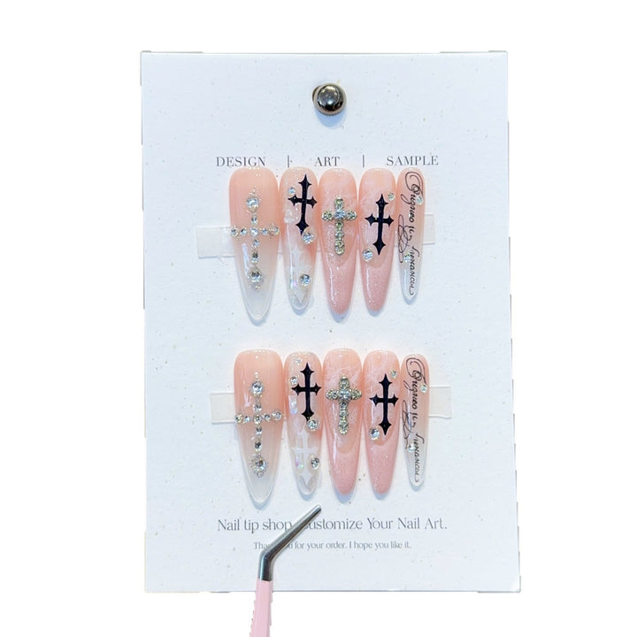 Fashionable Cross Design Artificial Nails Bowlift