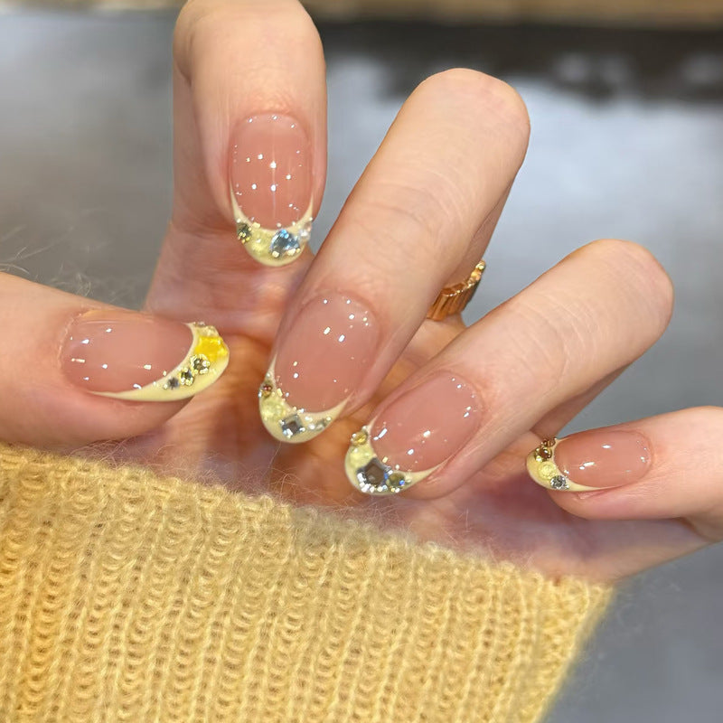 Elegant Press-On Nail Set with Rhinestone and Decorative Tips Bowlift