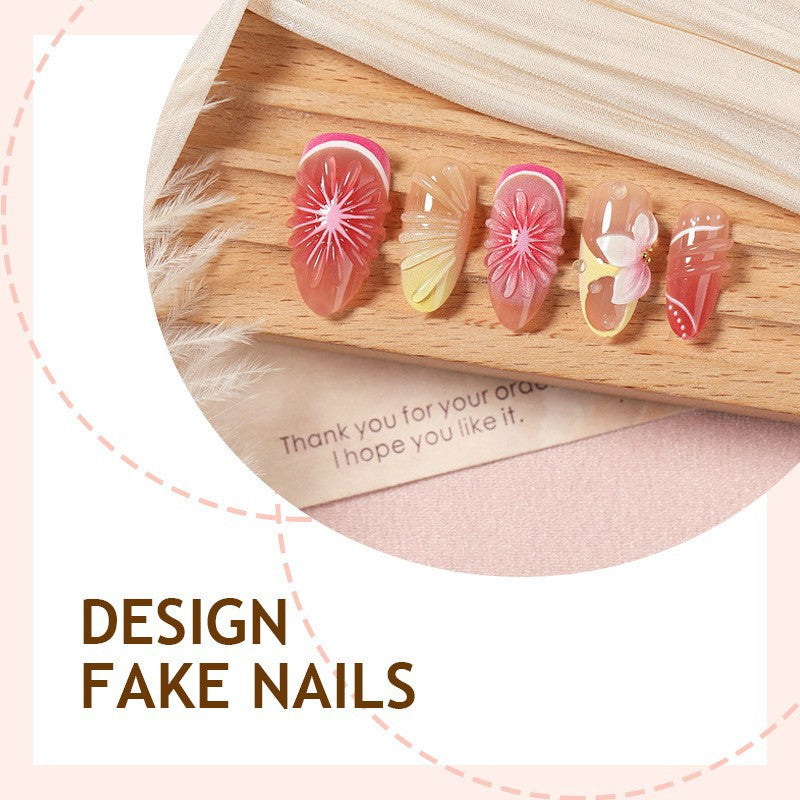 Artificial nail set with elegant floral details and glitter effects Bowlift