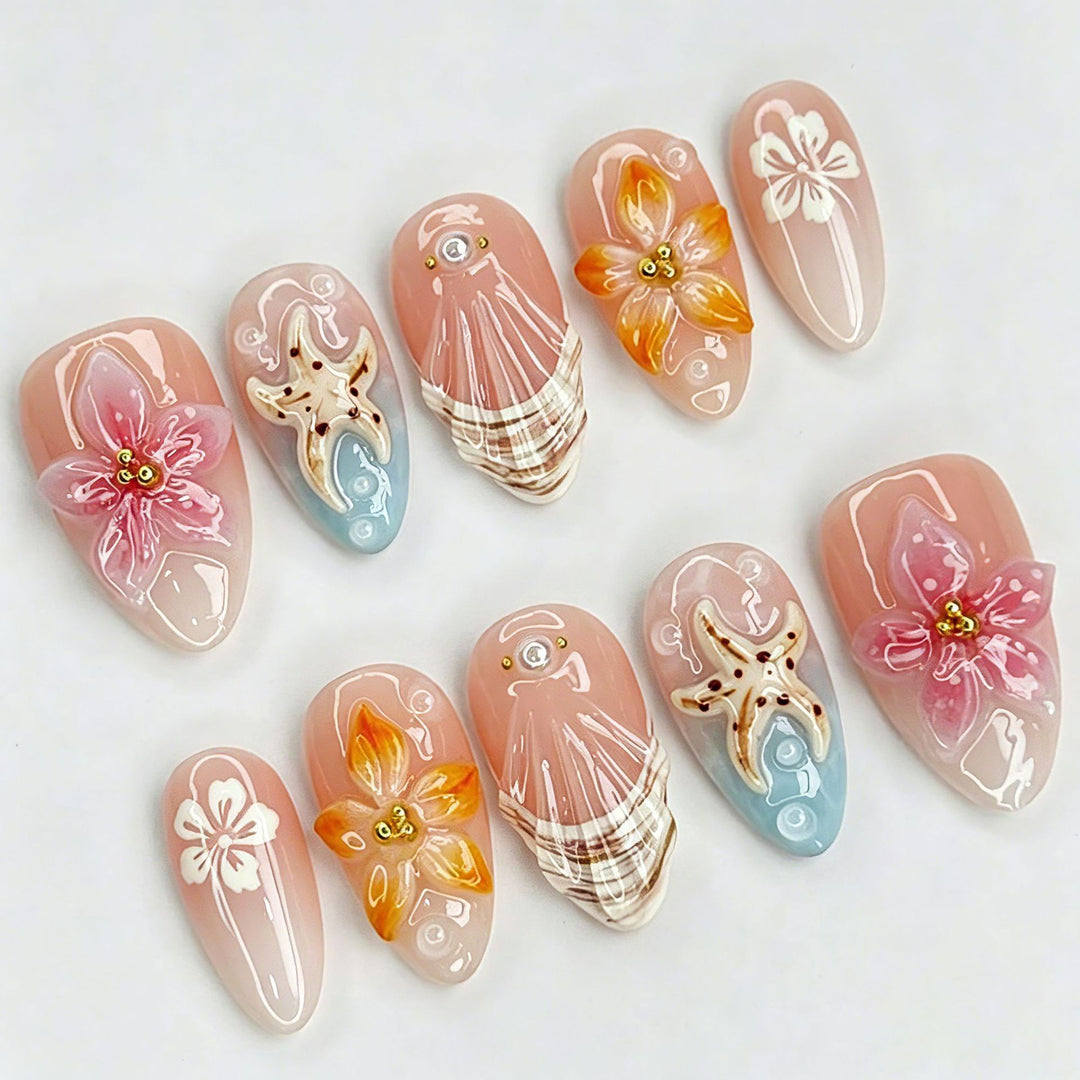 Artificial nail set with filigree flower and glitter details Bowlift