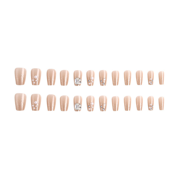 Artificial nail set with elegant pearl and glitter design Bowlift