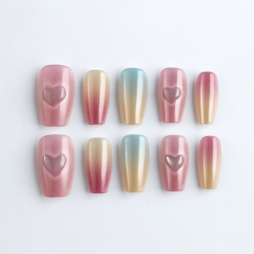 Heart-Embellished Gradient Press-On Nails Bowlift