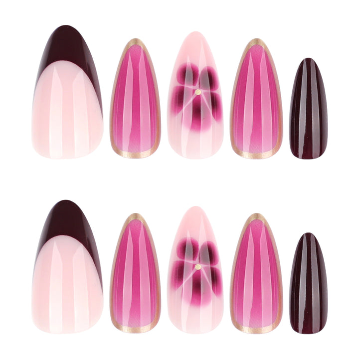 Artistic Nail Art with Ombre Design and Floral Accents Bowlift