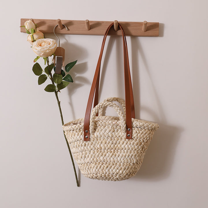 Handcrafted straw bag with sturdy leather handles Bowlift