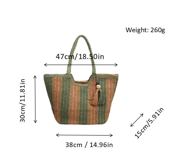 Beach bag with cheerful stripes and tassel details Bowlift