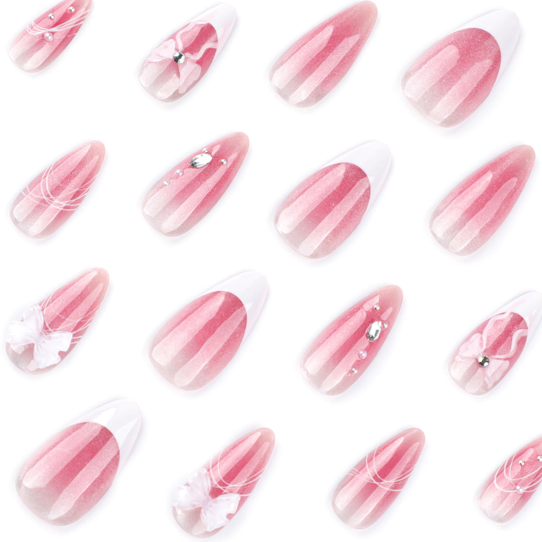 Artful acrylic nails with floral design and glitter embellishment Bowlift