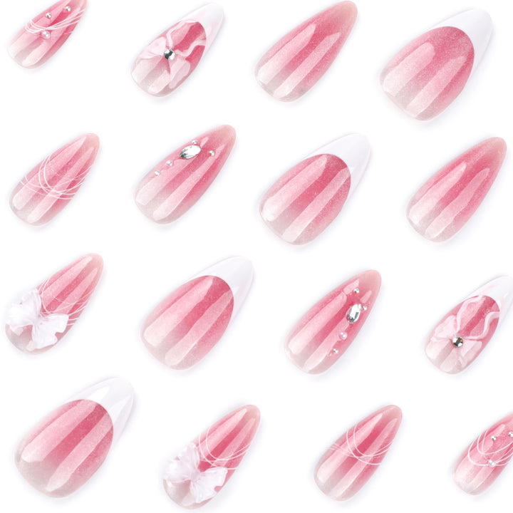 Artful acrylic nails with floral design and glitter embellishment Bowlift