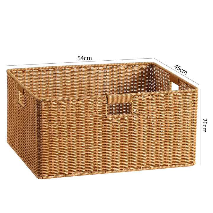 Handwoven Rectangular Storage Basket with Cut-Out Handles Bowlift