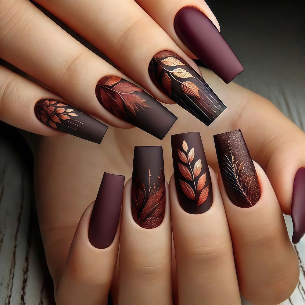Premium Artificial Nails with Botanical Motif Bowlift