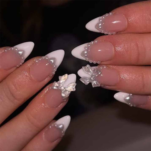 Artful Nail Extensions with Bead and Bow Designs Bowlift