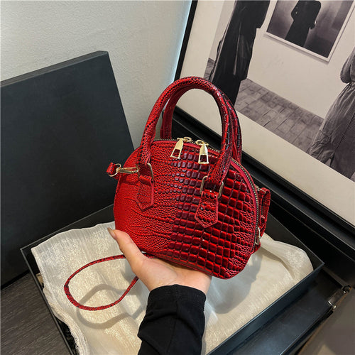 Crocodile-Embossed Mini Satchel Bag Bowlift