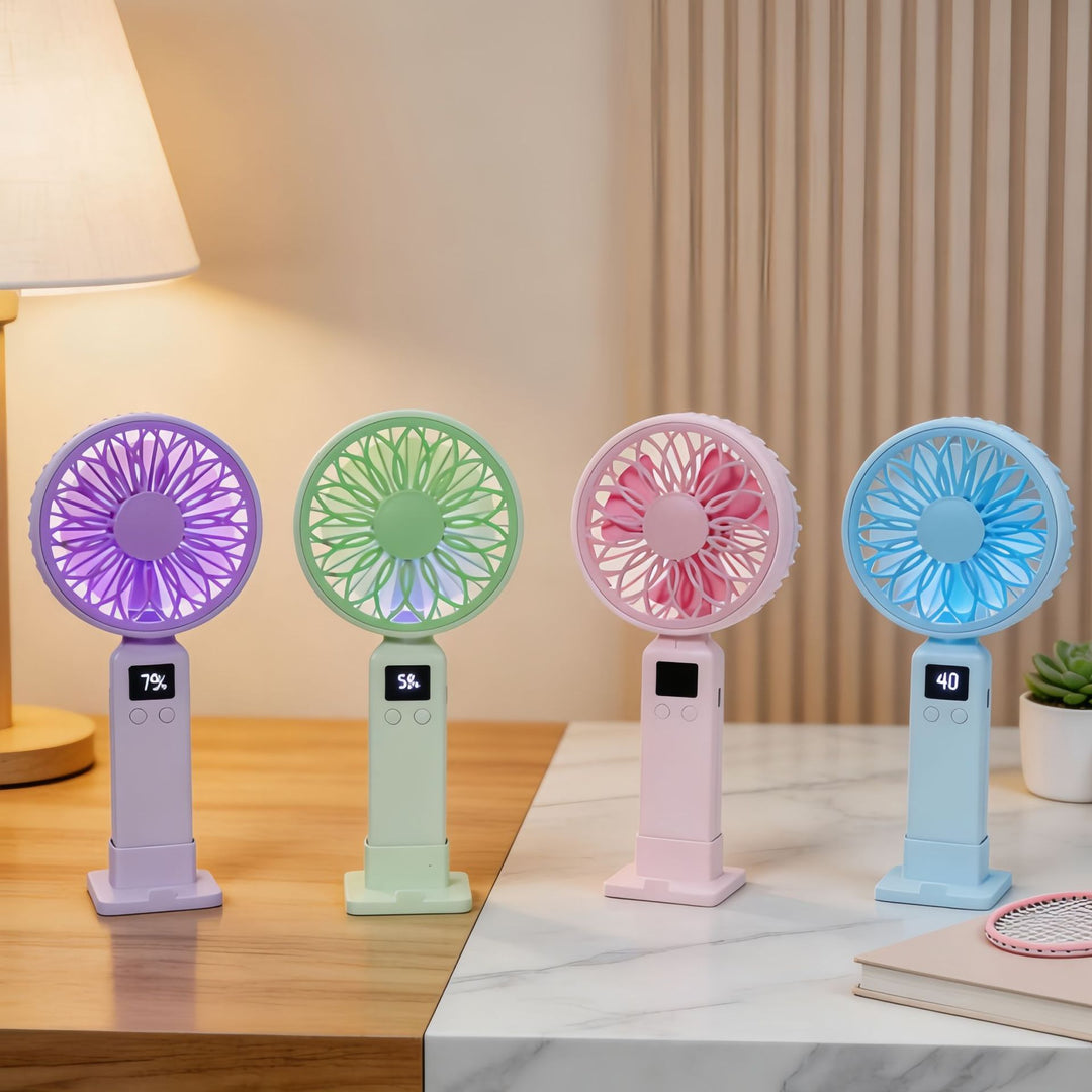 Ladies portable USB fan with digital speed display and ergonomic design Bowlift