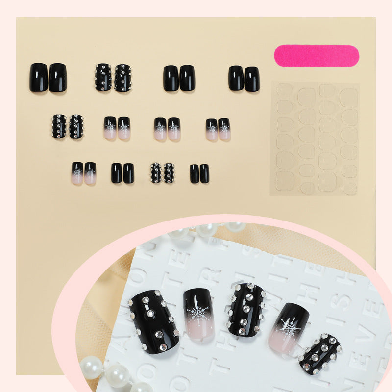Decorative Press-On Nail Set with Gem Accents Bowlift